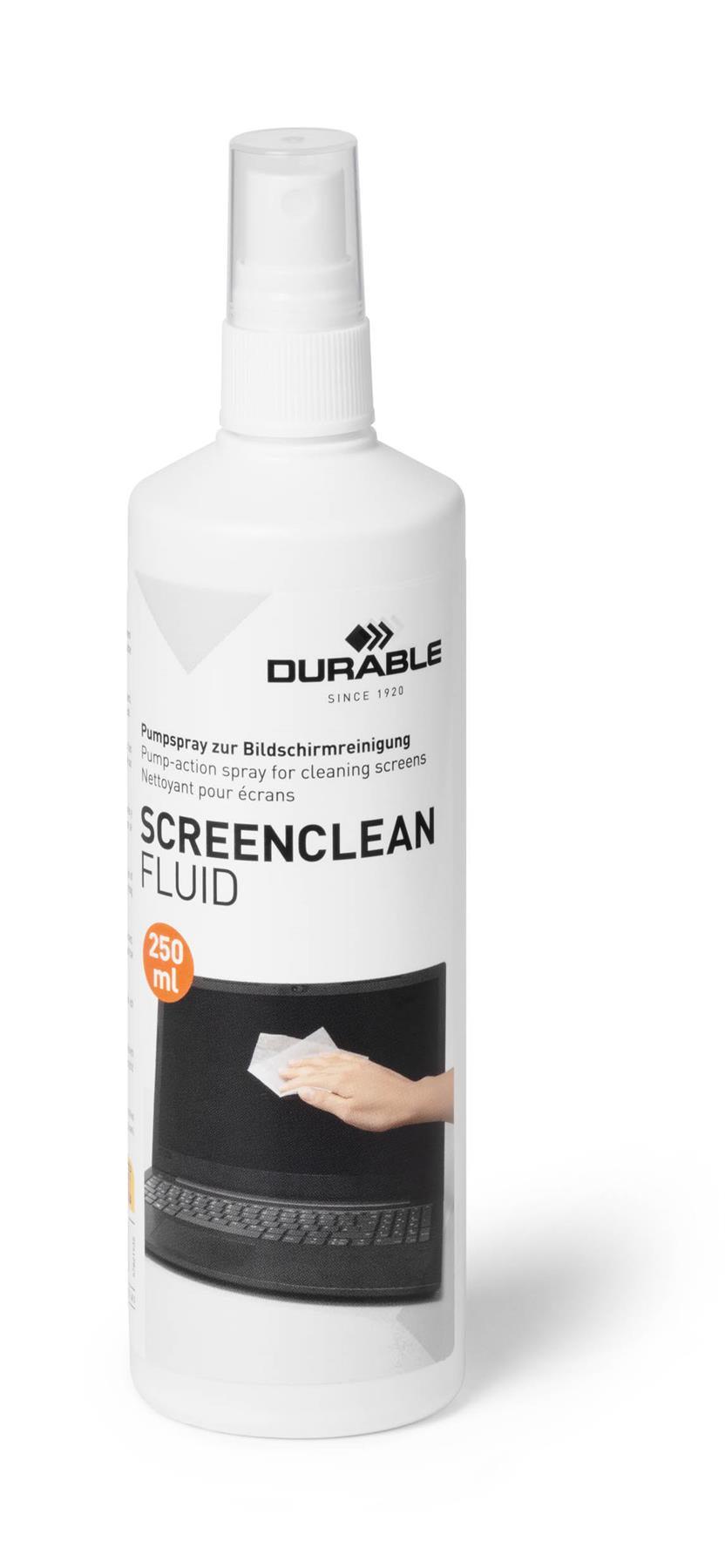 Showing Durable UK's Durable SCREENCLEAN Streak-Free Anti-Static Screen Cleaning Spray Fluid | 250ml, available as SKU 578219 with EAN 4005546503356.