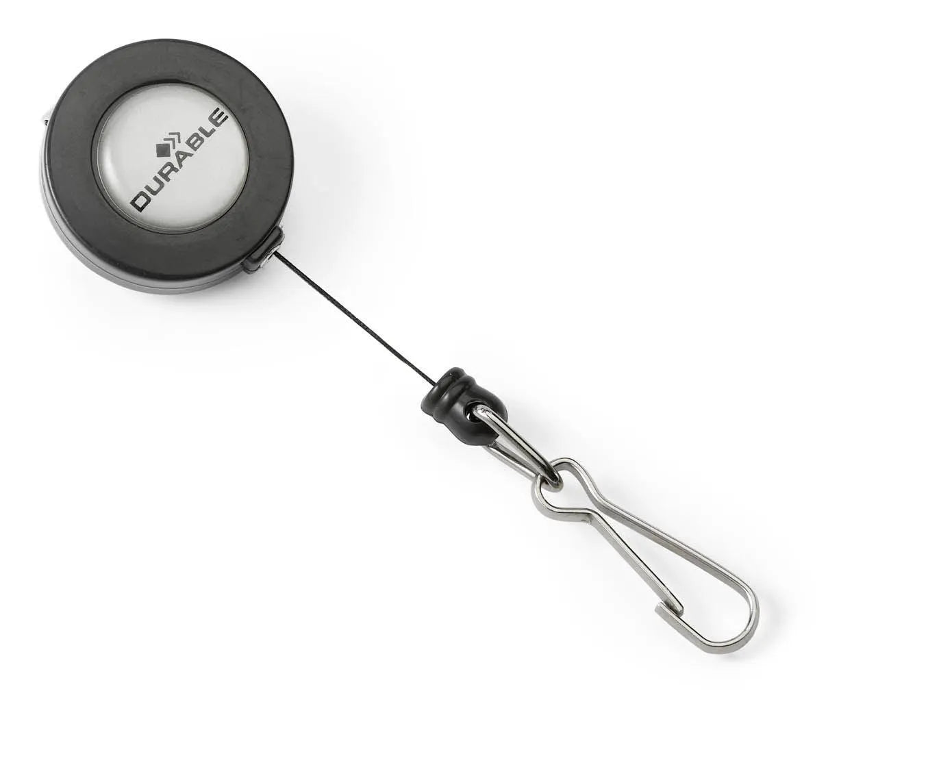 Showing Durable UK's Durable Secure Retractable Clip Badge Reel for ID Cards & Keys | 3 Pack | Black, available as SKU 999109011 with EAN 4005546946597.