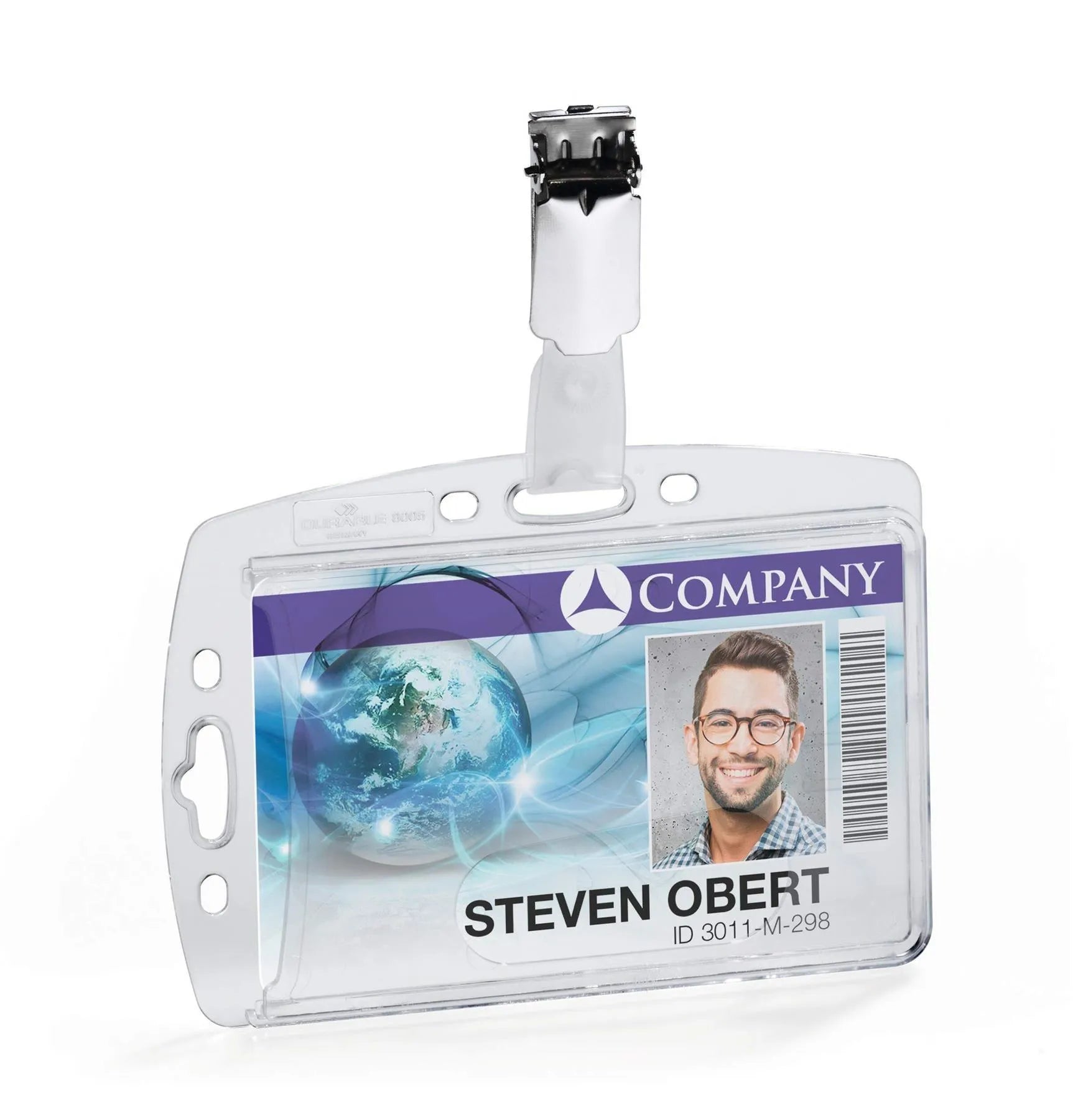 Showing Durable UK's Durable Security Pass Plastic ID Badge Card Holder with Clip | Clear, available as SKU 895619 with EAN 4005546731469.