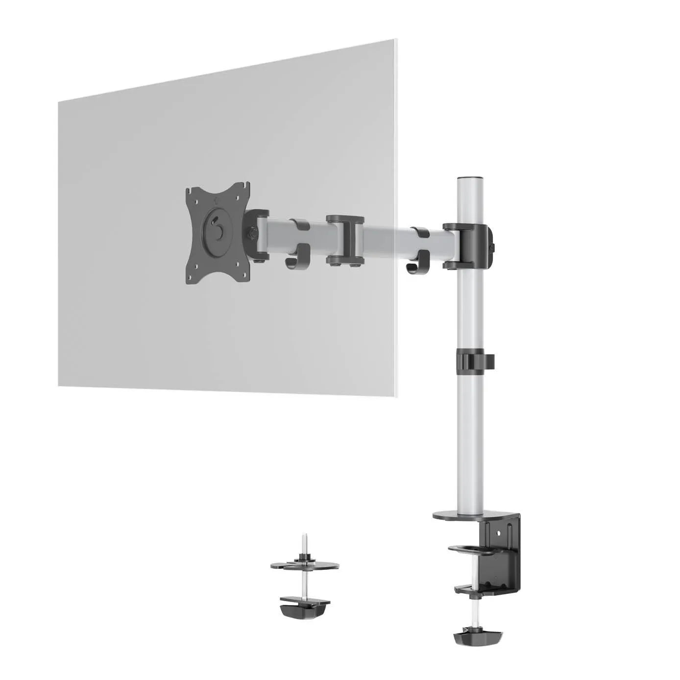 Showing Durable UK's Durable SELECT Monitor Mount Desk Clamp for 1 Screen | 13 - 27" | Gloss Silver, available as SKU 509423 with EAN 4005546734989.