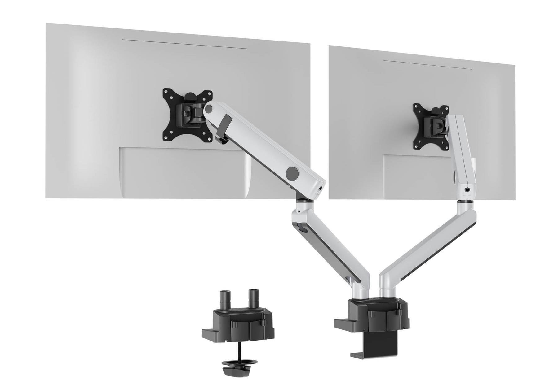 Showing Durable UK's Durable SELECT PLUS Dual Arm Monitor Mount Desk Clamp for 2 Screens | 17 - 32", available as SKU 509723 with EAN 4005546735016.