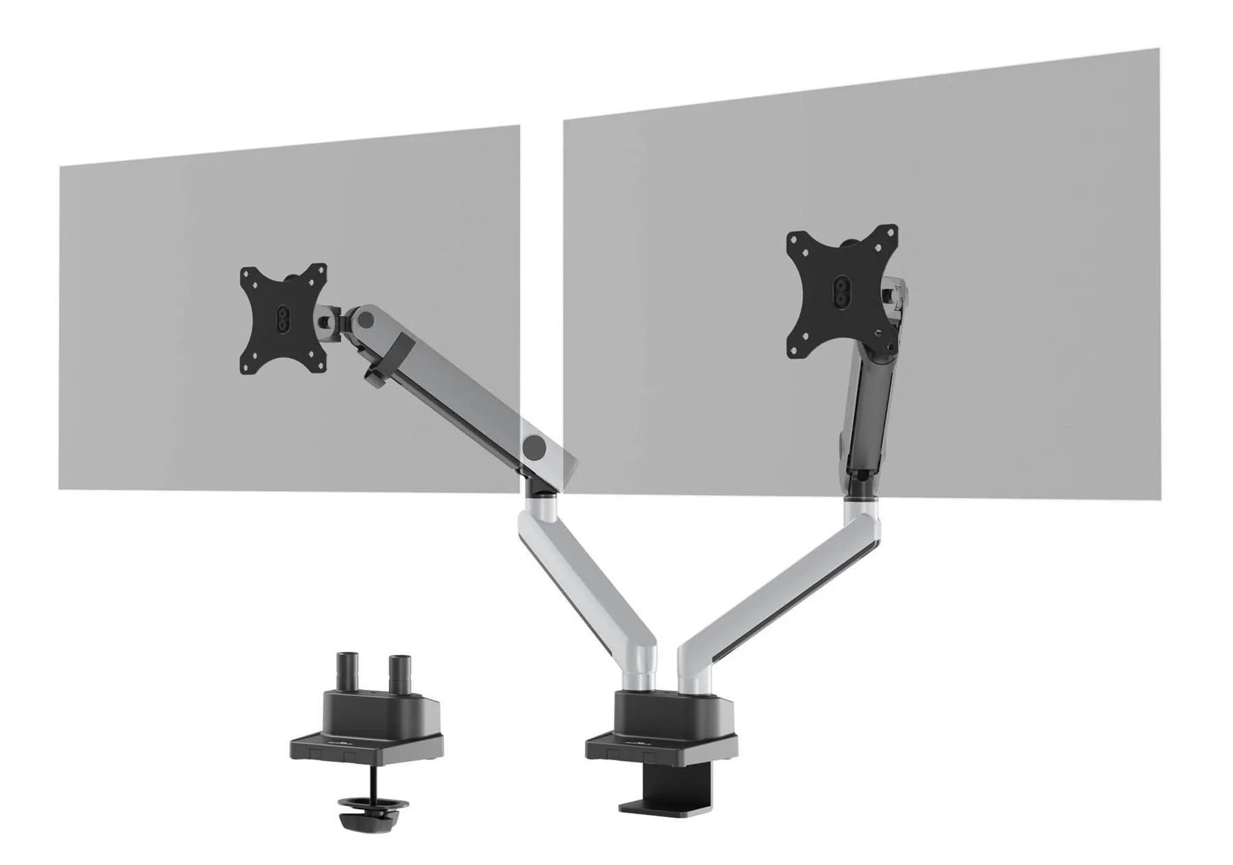 Showing Durable UK's Durable SELECT PLUS Dual Arm Monitor Mount Desk Clamp for 2 Screens | 17 - 32", available as SKU 509723 with EAN 4005546735016.