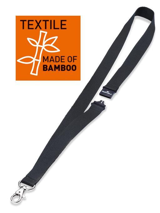 Showing Durable UK's Durable Soft Bamboo ECO Neck Lanyards with Clip and Breakaway | 10 Pack | Black, available as SKU 824001 with EAN 4005546731940.