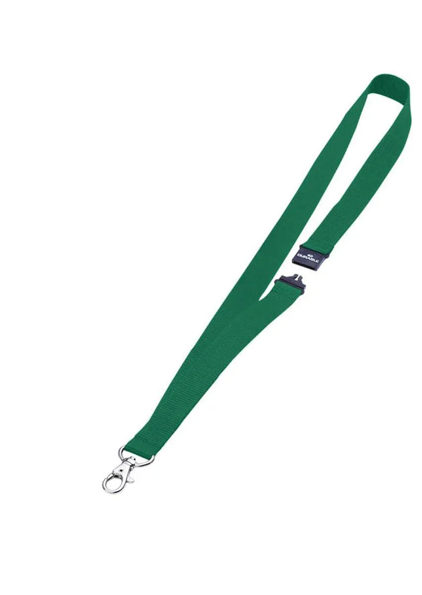 Showing Durable UK's Durable Soft Neck Lanyards with Clip and Safety Release | 10 Pack | Green, available as SKU 813705 with EAN 4005546800127.