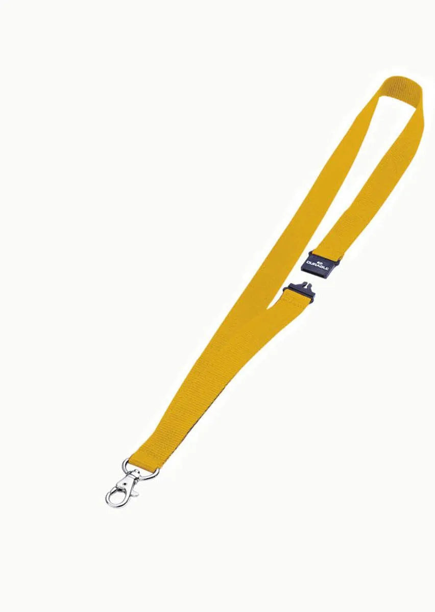 Showing Durable UK's Durable Soft Neck Lanyards with Clip & Safety Release | 10 Pack | Yellow, available as SKU 813704 with EAN 4005546800110.