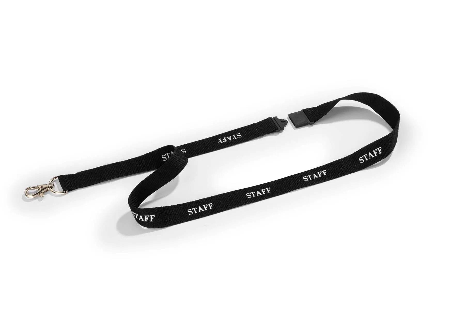 Showing Durable UK's Durable Soft Textile STAFF Neck Lanyards with Clip & Breakaway | 10 Pack | Black, available as SKU 823901 with EAN 4005546992587.