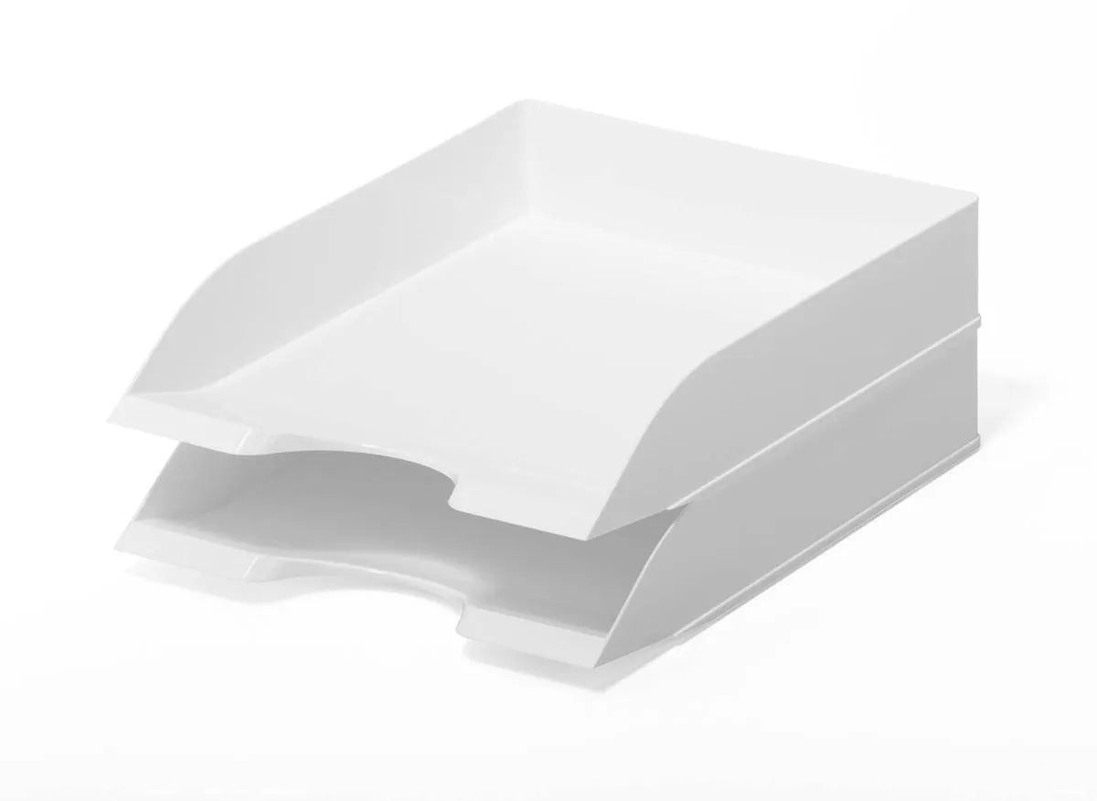 Showing Durable UK's Durable Stackable Letter Tray Document Organiser Paper File | A4+ White, available as SKU 1701672010 with EAN 7318081672010.