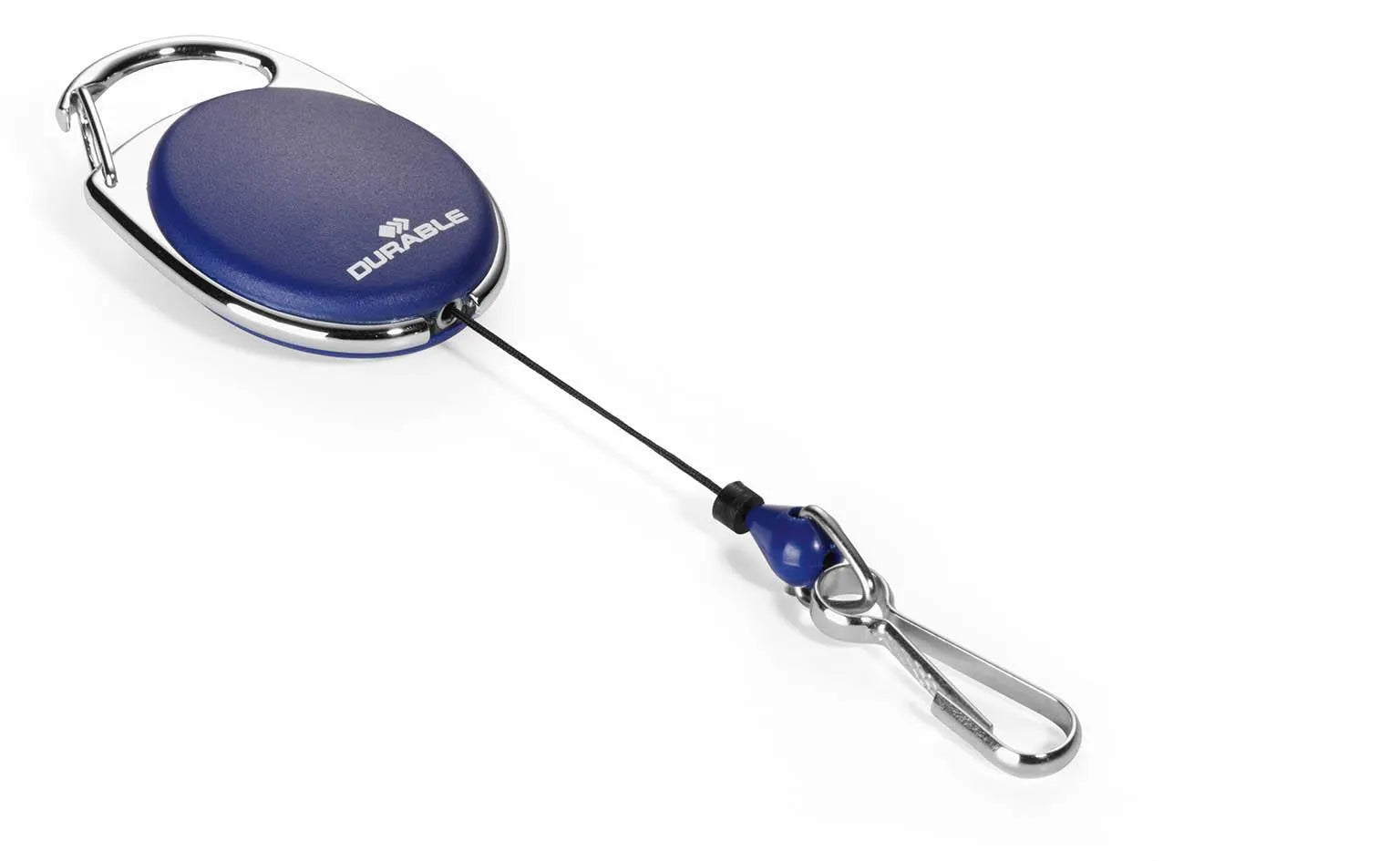 Showing Durable UK's Durable STYLE Secure Retractable Carabiner Badge Reel for IDs & Keys | Blue, available as SKU 832707 with EAN 4005546806471.