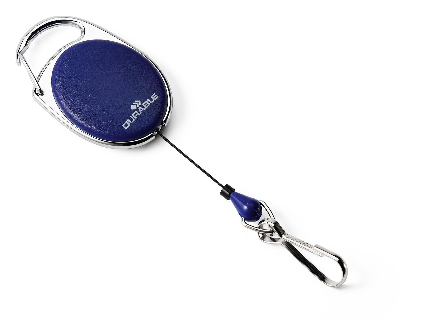 Showing Durable UK's Durable STYLE Secure Retractable Carabiner Badge Reel for IDs & Keys | Blue, available as SKU 832707 with EAN 4005546806471.