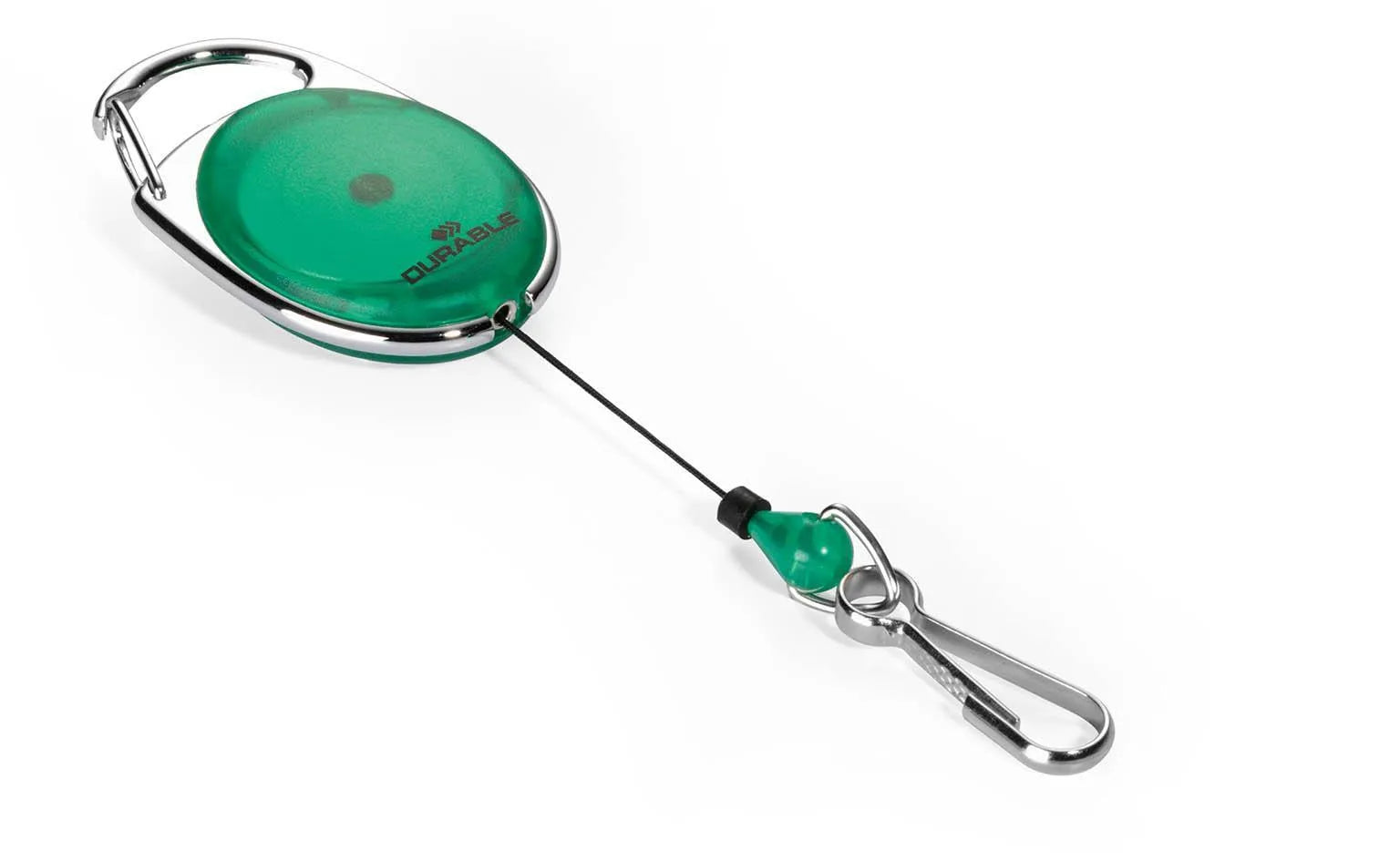 Showing Durable UK's Durable STYLE Secure Retractable Carabiner Badge Reel for IDs & Keys | Green, available as SKU 832705 with EAN 4005546806556.