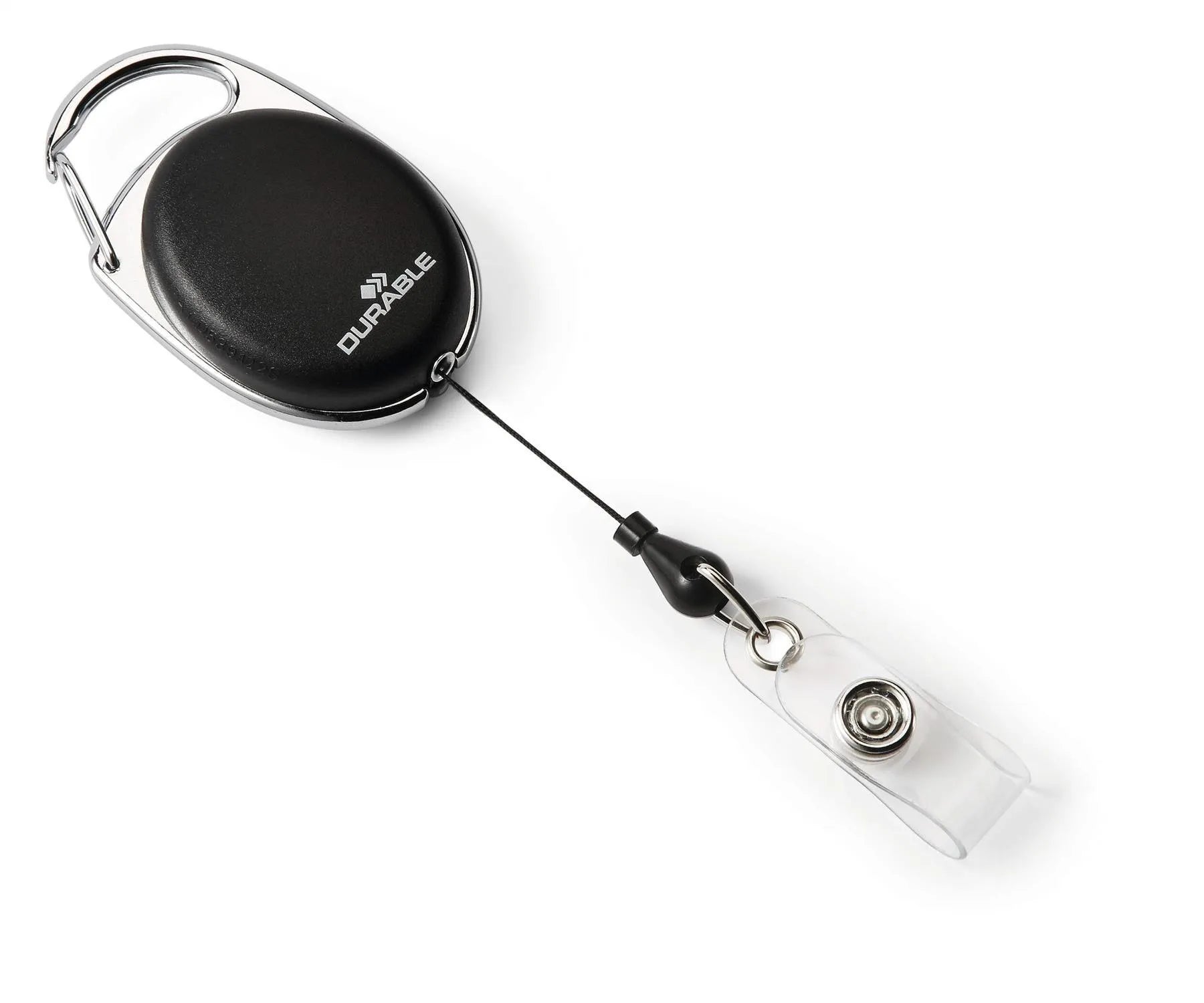 Showing Durable UK's Durable STYLE Secure Retractable Clip Badge Reel for ID Badges & Keys | Black, available as SKU 895801 with EAN 4005546731407.