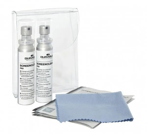 Showing Durable UK's Durable SUPERCLEAN Tech Cleaning Kit with Microfiber | 2x Sprays 6x Sachets, available as SKU 583700 with EAN 4005546507293.