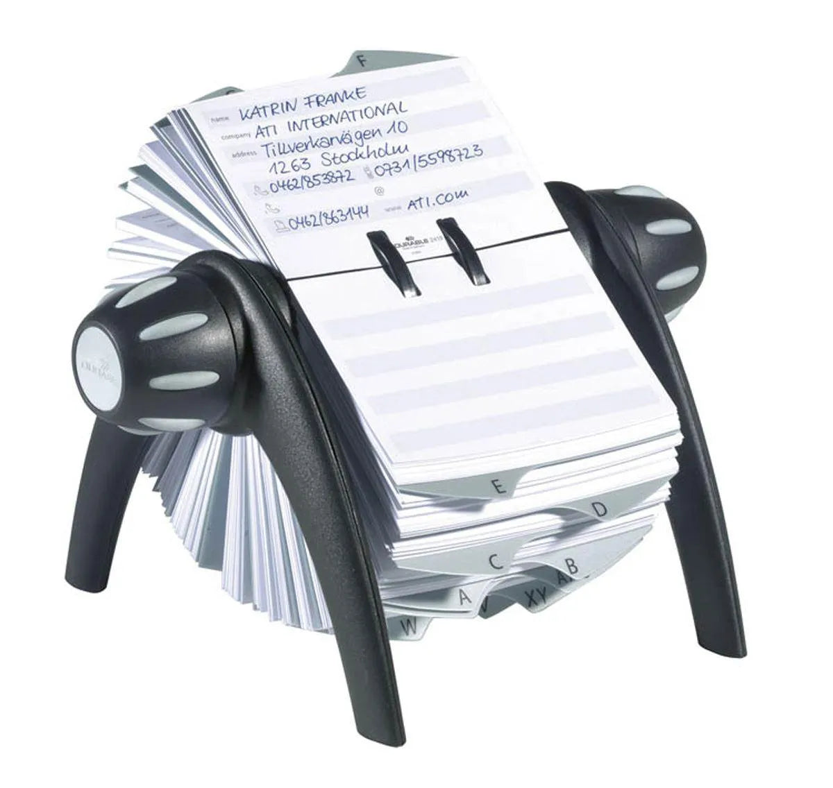 Showing Durable UK's Durable TELINDEX Rotary Address Card Holder File | 500 Cards & A-Z Index | Black, available as SKU 241601 with EAN 4005546206349.