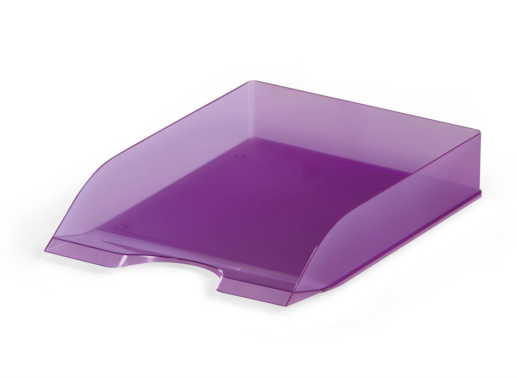 Showing Durable UK's Durable Translucent Stackable Letter Tray Document Paper File | A4+ Clear Purple, available as SKU 1701673992 with EAN 4005546106007.