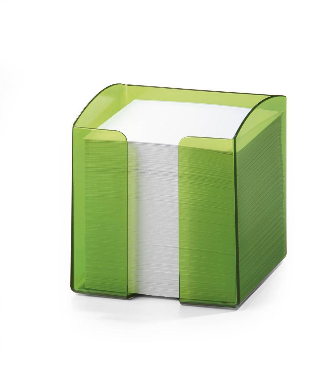 Showing Durable UK's Durable TREND 800 Sheet Note Box Transparent Memo Pad Cube | Clear Green, available as SKU 1701682017 with EAN 4005546106090.