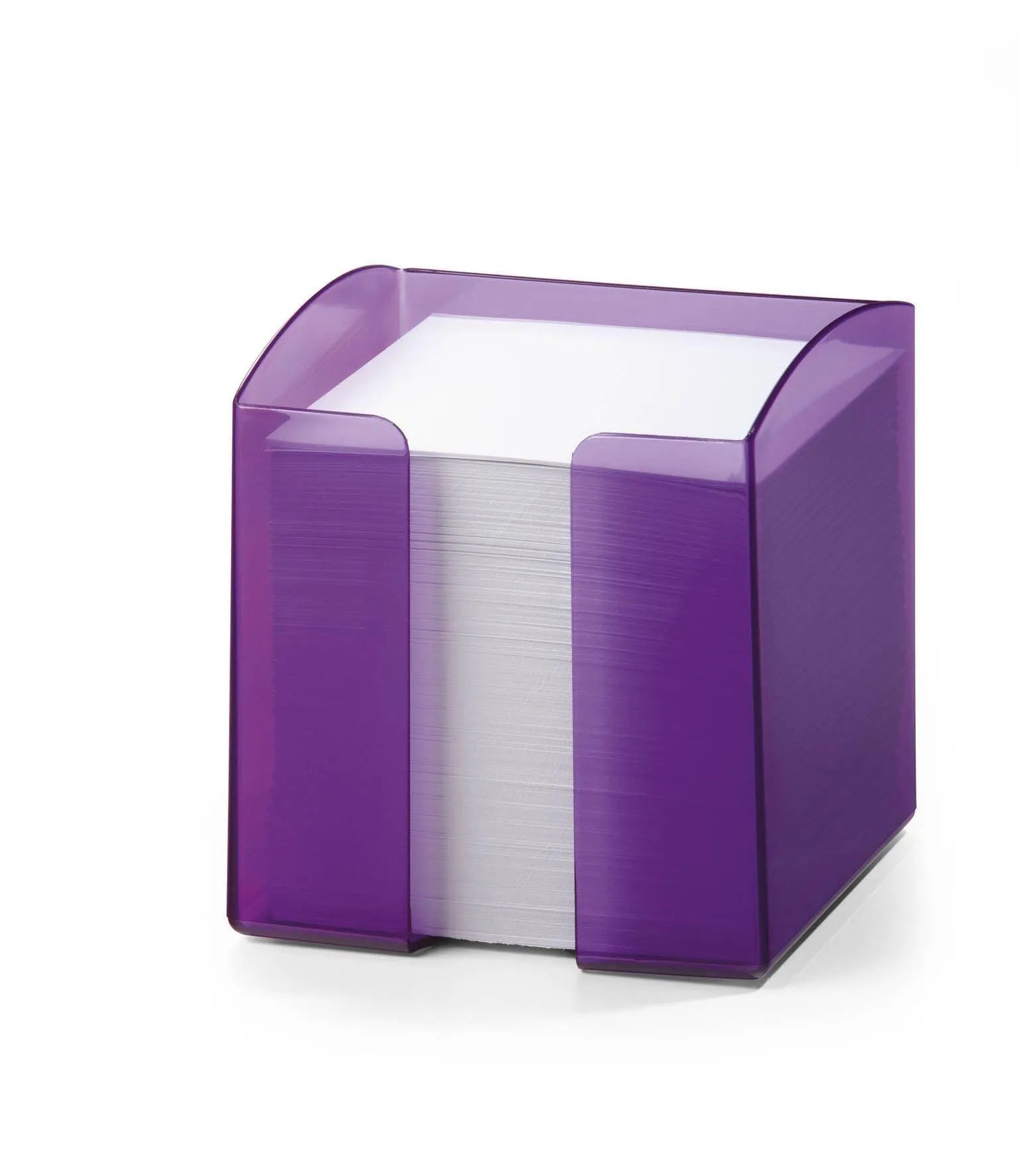 Showing Durable UK's Durable TREND 800 Sheet Note Box Transparent Memo Pad Cube | Clear Purple, available as SKU 1701682992 with EAN 4005546106182.