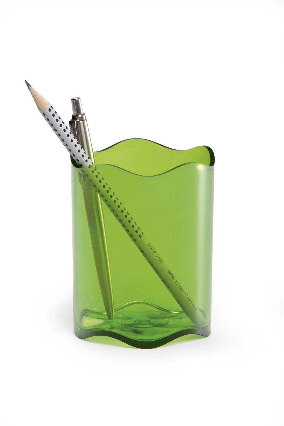 Showing Durable UK's Durable TREND Pen Pot Pencil Holder Desk Tidy Organizer Cup | Clear Green, available as SKU 1701235017 with EAN 4005546105789.