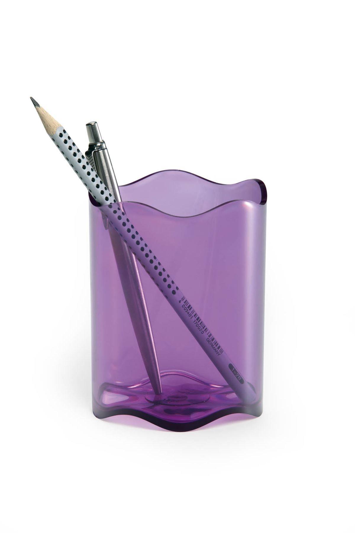 Showing Durable UK's Durable TREND Pen Pot Pencil Holder Desk Tidy Organizer Cup | Clear Purple, available as SKU 1701235992 with EAN 4005546105857.