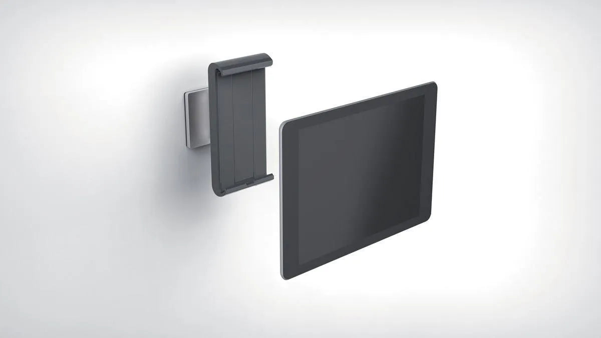 Showing Durable UK's Durable Universal Aluminium Tablet Holder iPad Wall Mount | Lockable & Rotatable, available as SKU 893323 with EAN 4005546979670.