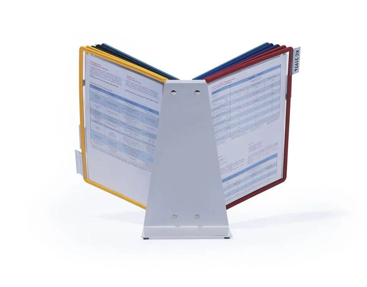 Showing Durable UK's Durable VARIO TABLE 10 Display Panel Desk Stand | 10 Panels | A4 Colour Coded, available as SKU 557000 with EAN 4005546502588.