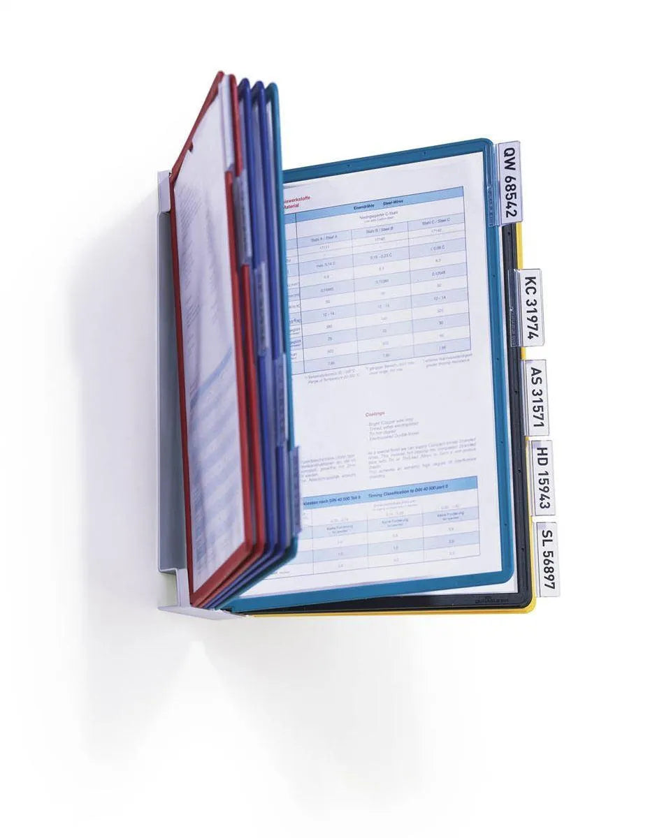 Showing Durable UK's Durable VARIO WALL 10 Display Panel Document Holder | 10 Panel | A4 Colour Coded, available as SKU 556700 with EAN 4005546502571.