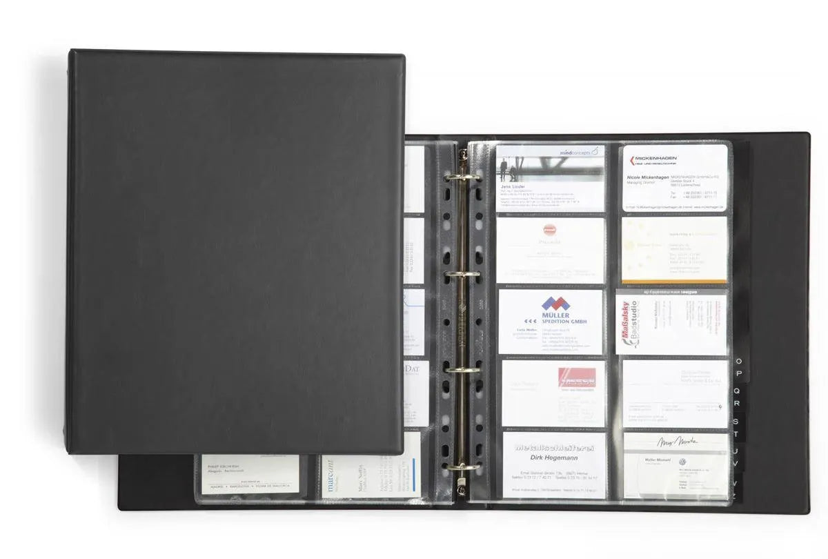 Showing Durable UK's Durable VISIFIX 400 Business Card Ring Binder Album | A-Z Index Tabs | A4 Black, available as SKU 244401 with EAN 4005546216225.