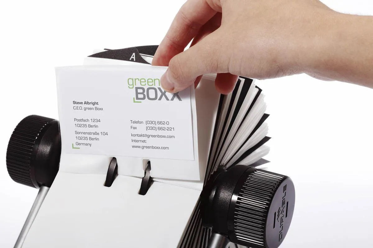 Showing Durable UK's Durable VISIFIX 400 Card Rotary Business Card Holder File | A-Z Index | Black, available as SKU 248101 with EAN 4005546218175.