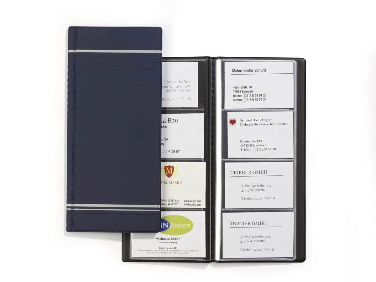 Showing Durable UK's Durable VISIFIX 96 Business Card Album Pocket Wallet Book | Dark Blue, available as SKU 858107 with EAN 4005546801858.