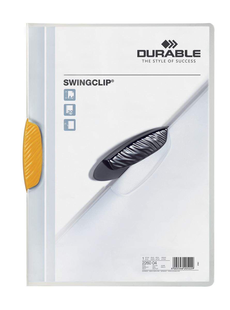 Durable SWINGCLIP 30 Sheet Document Swing Clip File Folder | 25 Pack | A4 Yellow