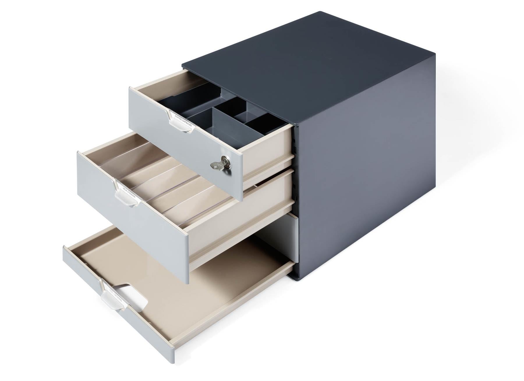Durable COFFEE POINT Modular Lockable Storage Box 4 Drawer Organiser | Grey
