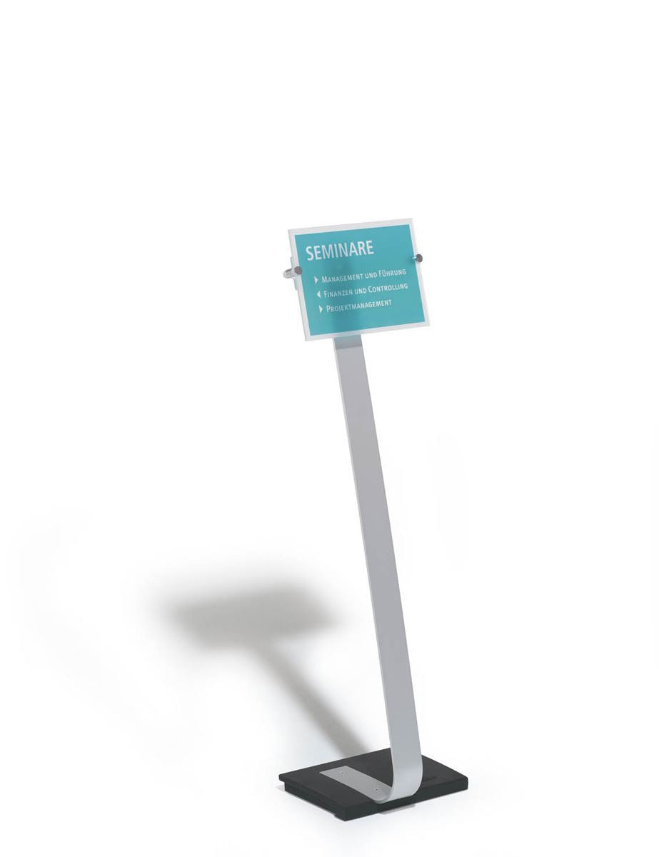 Durable CRYSTAL SIGN Aluminium Display Panel Floor Stand A4 | 1.18m | Silver