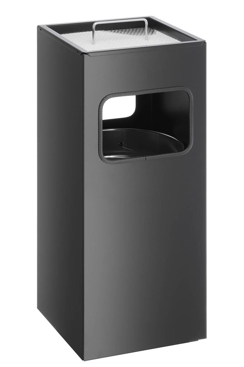 Durable Square Metal Waste Bin with Integrated Sand Ashtray | 17L | Black