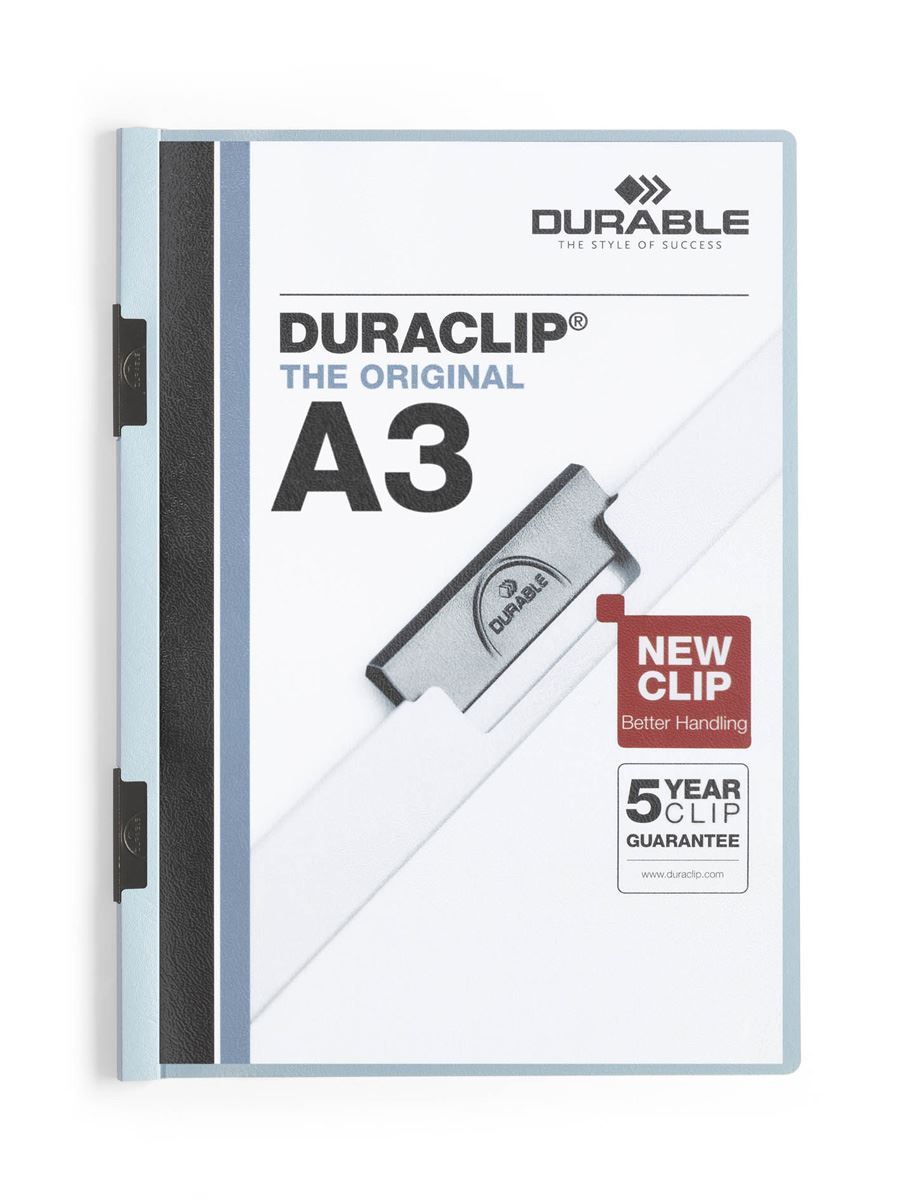 Durable DURACLIP 60 Sheet Document Metal Clip File Folder | 10 Pack | A3 Blue