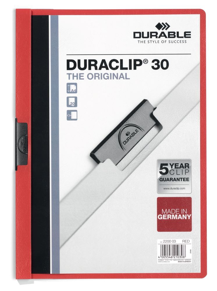 Durable DURACLIP 30 Sheet Document Metal Clip File Folder | 25 Pack | A4 Red