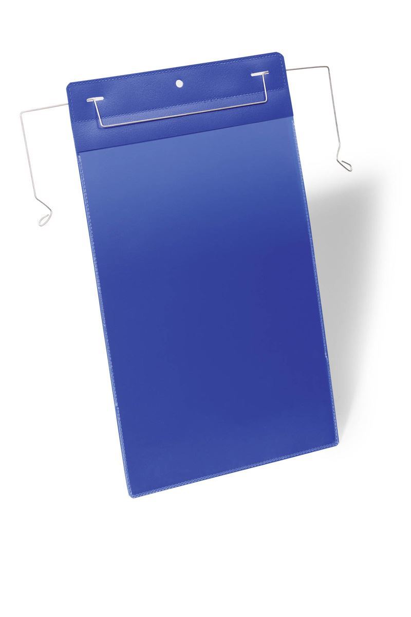 Durable Wire Hanger Ticket Holder Document Pocket Portrait | 50 Pack | A4 Blue