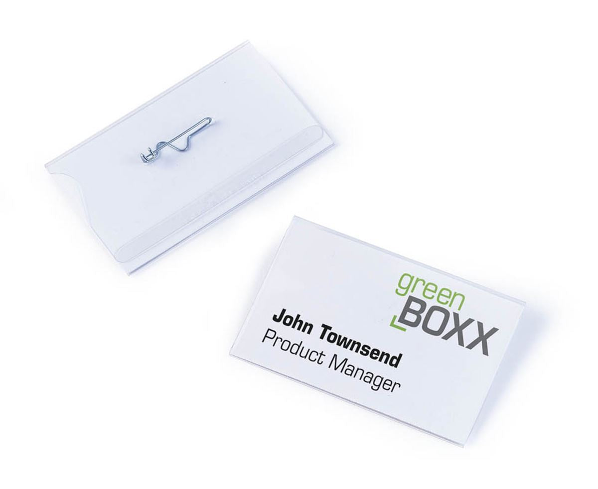 Durable Conference Pin Name Tag Badge Holders + Inserts | 50 Pack | 54 x 90mm