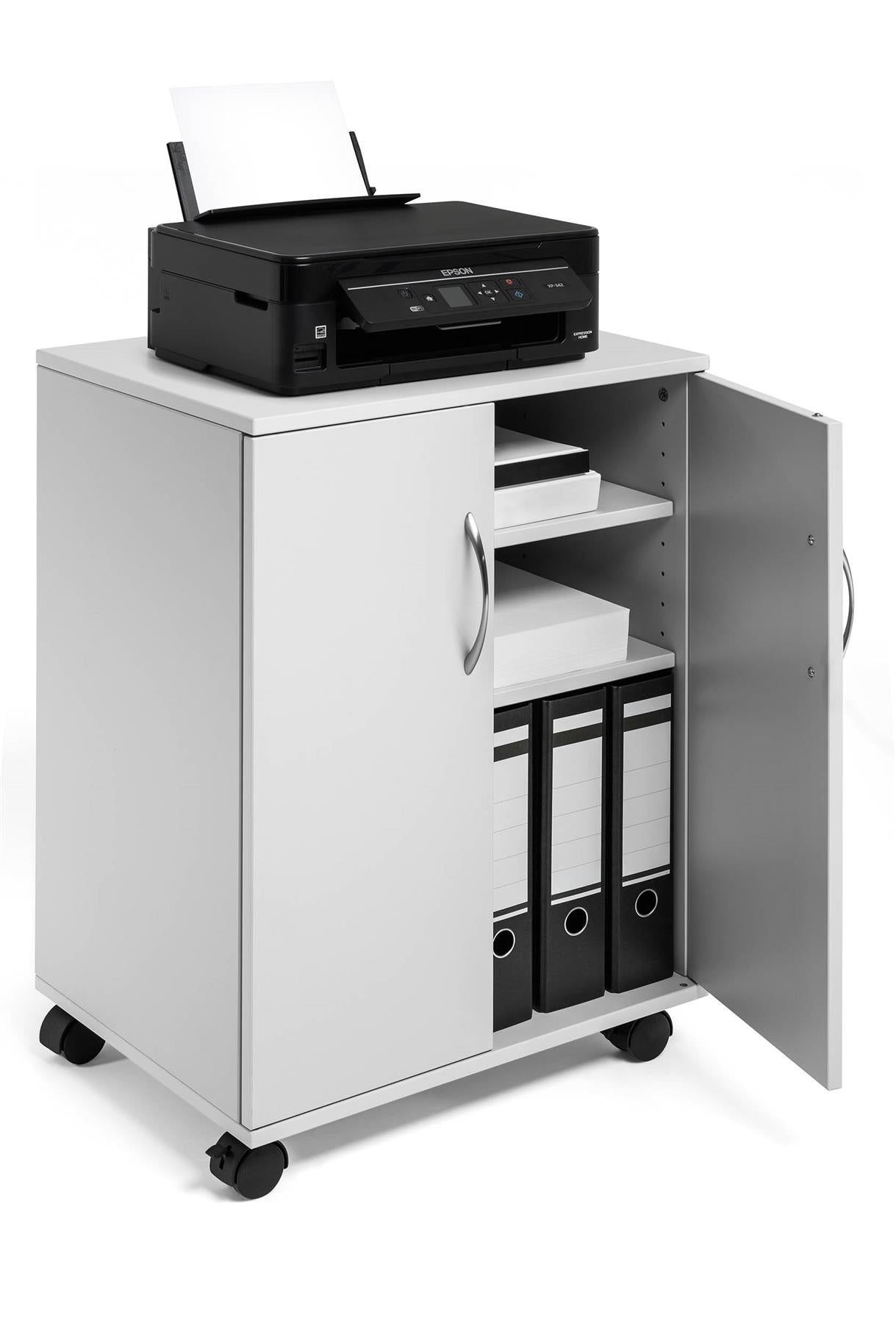 Durable 2 Door Office Filing Storage Trolley on Wheels | 75cm Grey