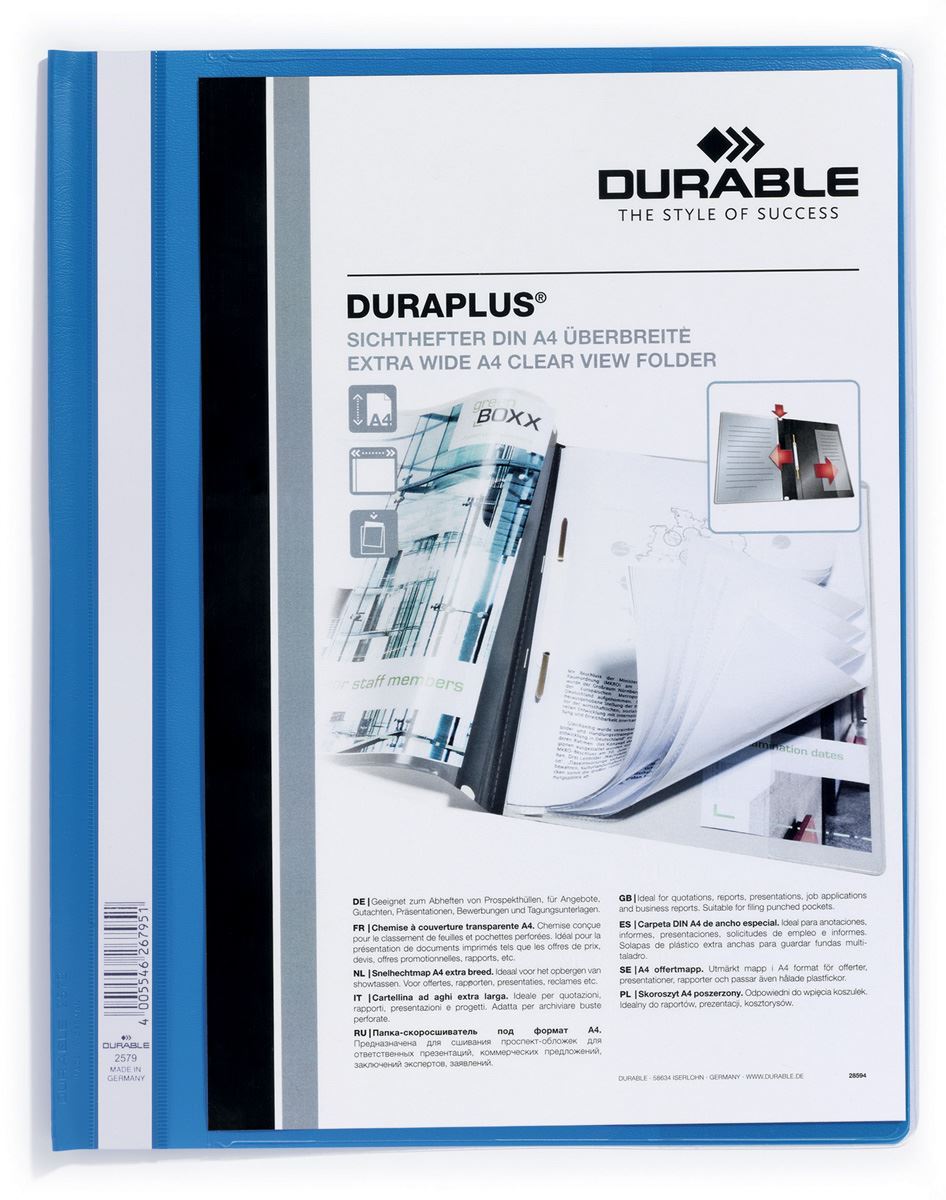 Durable DURAPLUS Project Folder Document Report File | 25 Pack | A4+ Blue