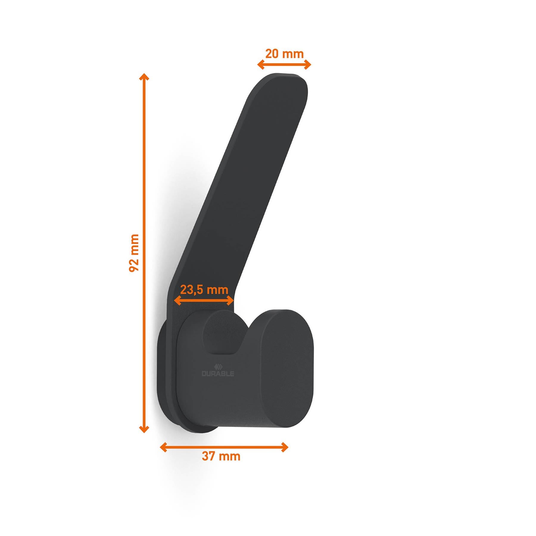 Durable DURASTORE Aluminium Double Coat Hooks Wall Mounted | 4 Pack | Black