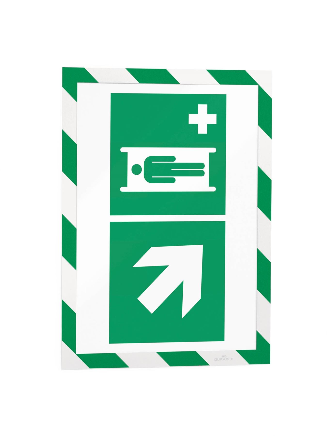 Durable DURAFRAME Magnetic Signage Hazard Frame | 5 Pack | A4 Green & White