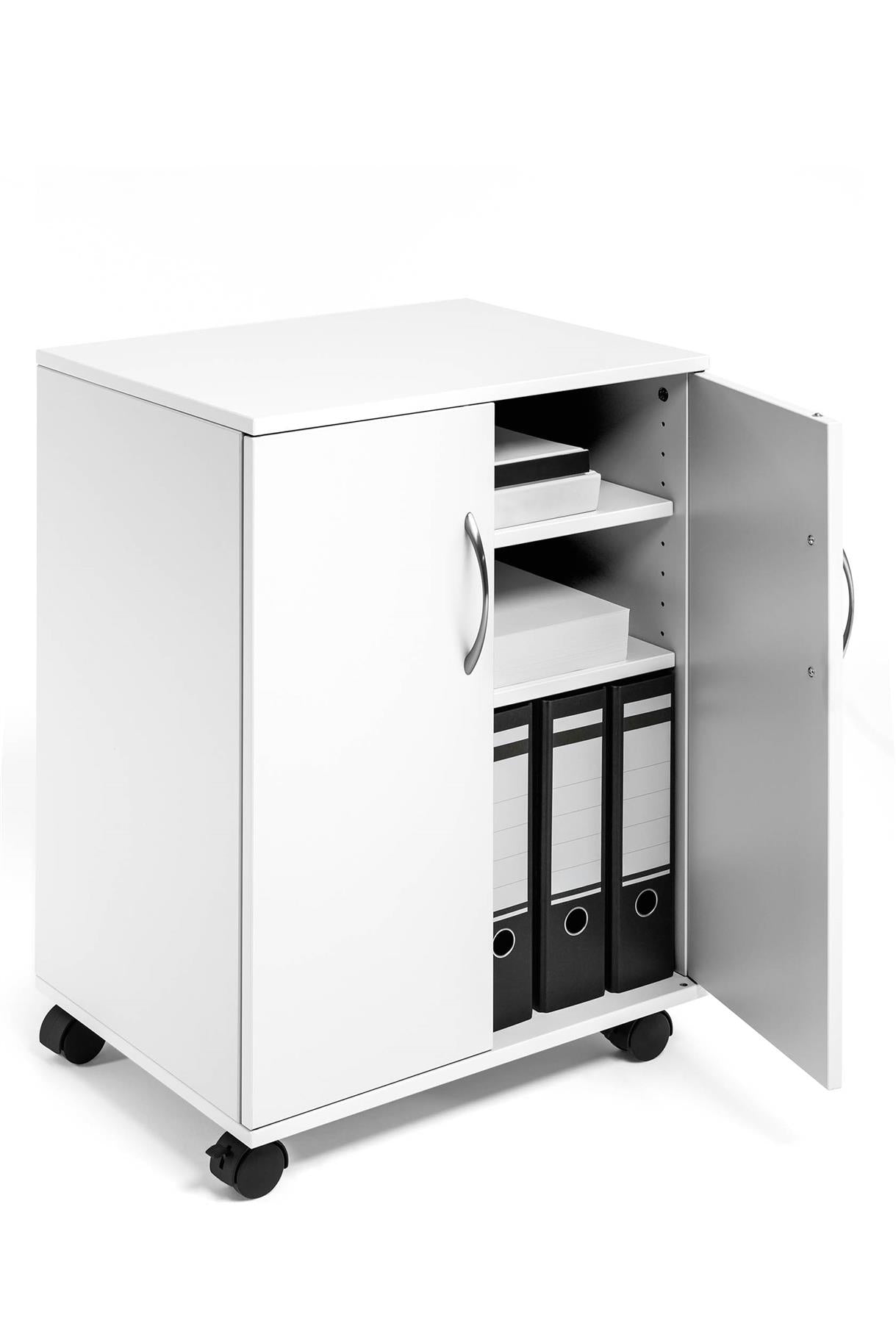 Durable 2 Door Office Filing Storage Trolley on Wheels | 75cm White