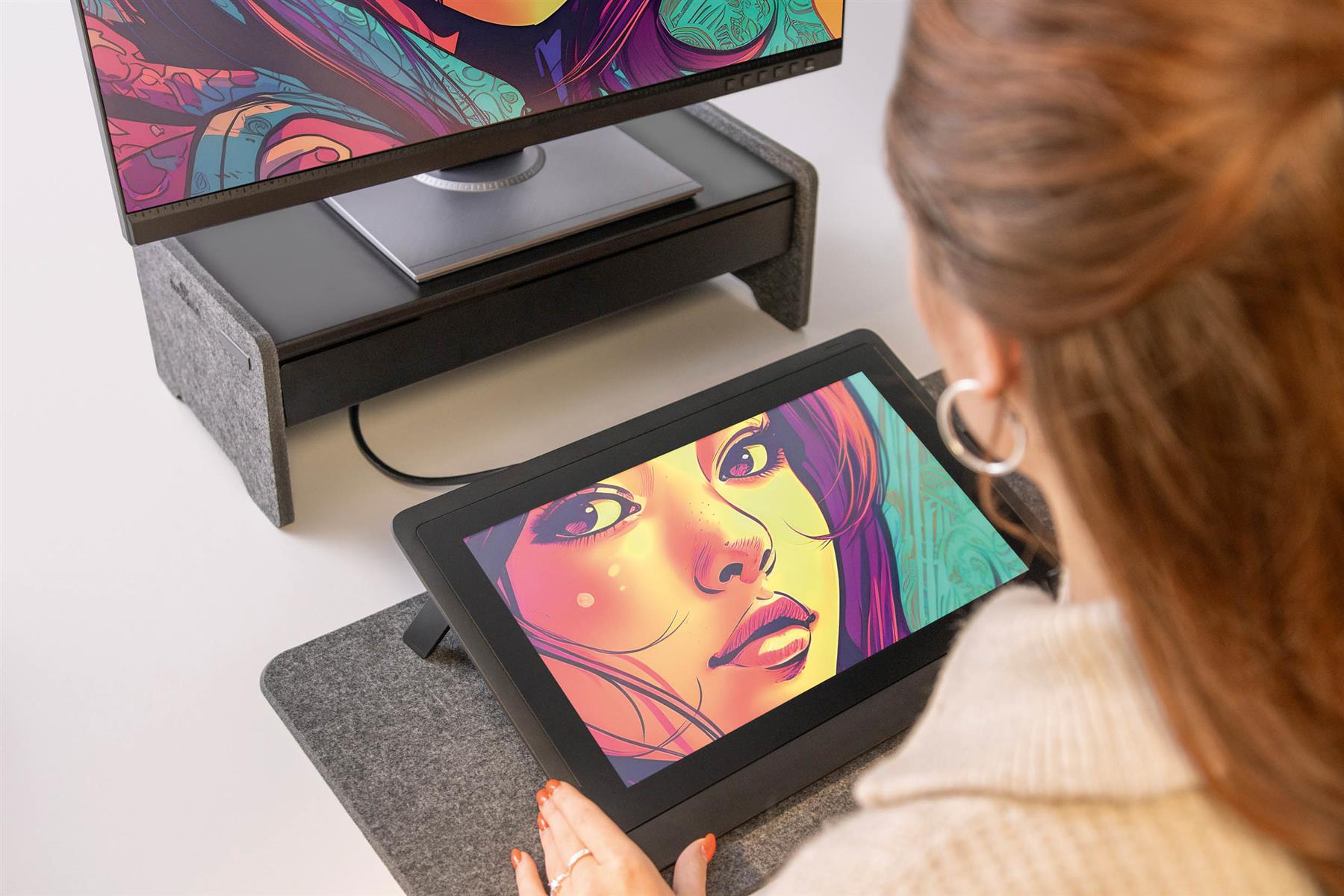 Durable Premium Felt Monitor Riser Laptop Stand | Height-Adjustable Shelf | Teal