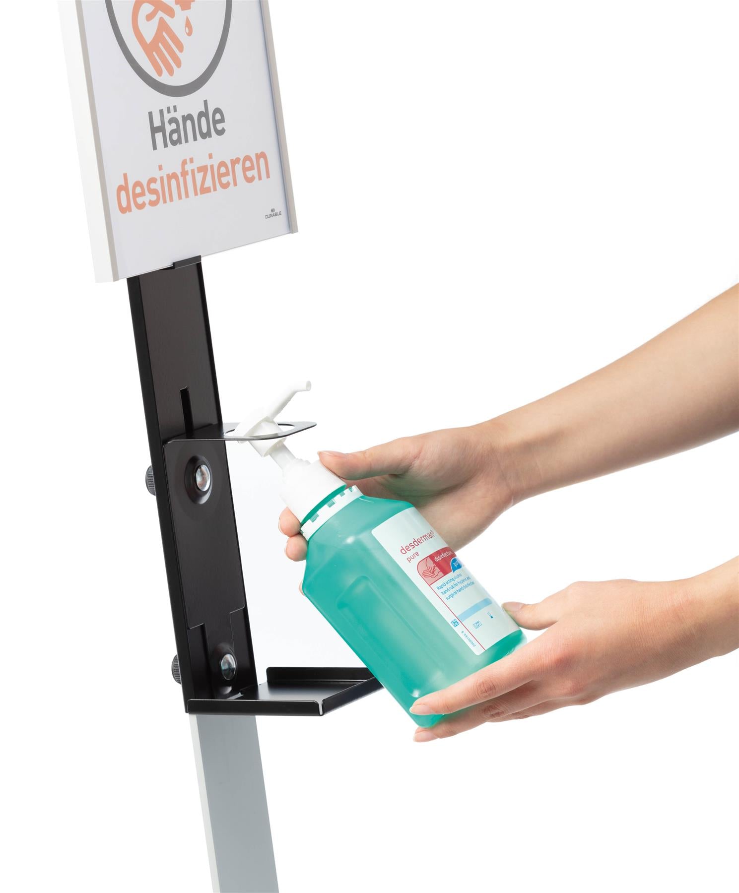 Durable Hand Sanitiser Disinfectant Dispenser Floor Stand with Sign | White