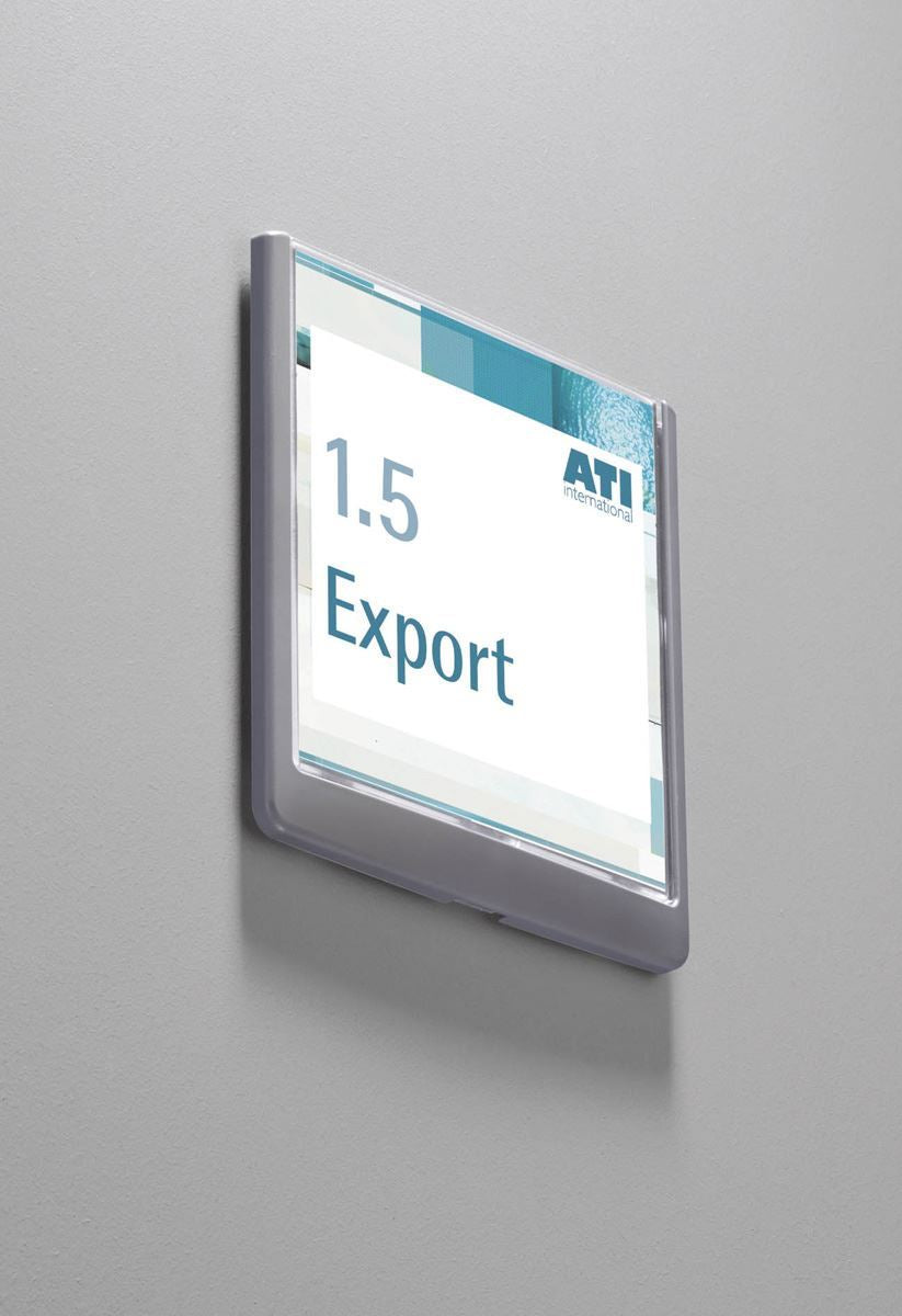 Durable Adhesive CLICK SIGN Wall Mounted Door Sign Holder | 149x149mm | Grey